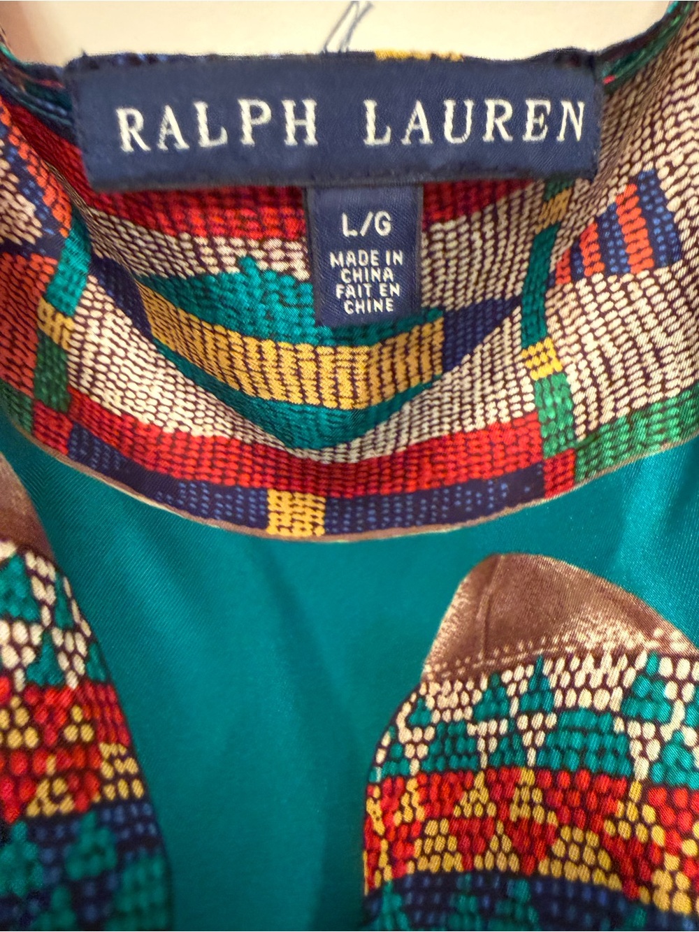 Ralph Lauren Teal, Cream & Brown Short-Sleeve Printed Blouse - Picture 2 of 3